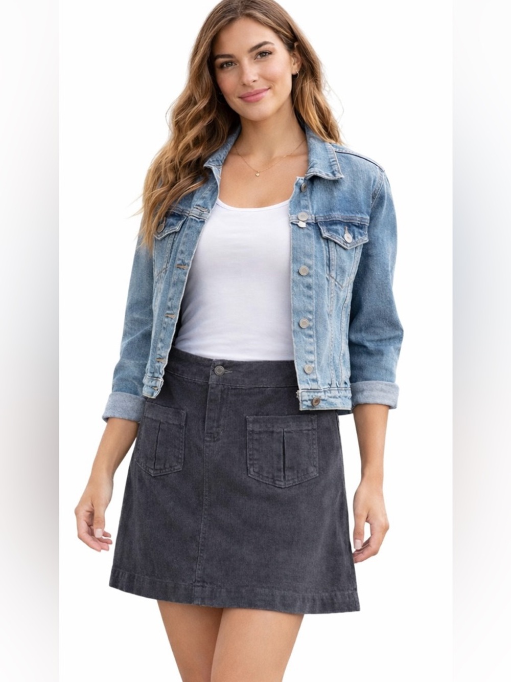 Athleta Corduroy Skirt Gray Outdoors Hiking A-Line‎ Utility NWOT